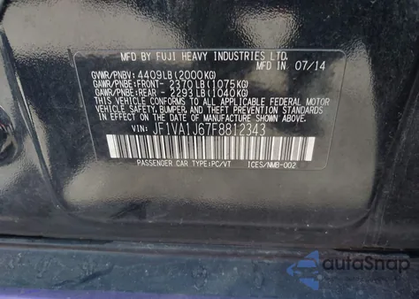 2015 Subaru Wrx Limited из США, поврежденный, VIN JF1VA1J67F8812343